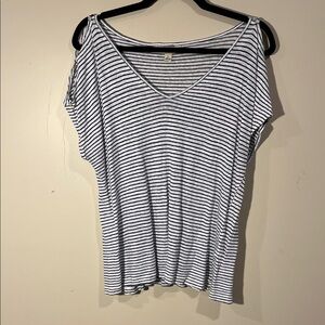Lucky Brand Navy and White Striped V-Neck Tee